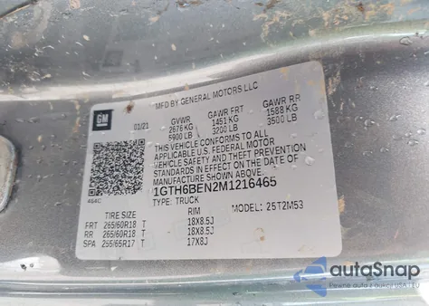 2021 GMC Canyon 4Wd Elevation Standard из США, поврежденный, VIN 1GTH6BEN2M1216465